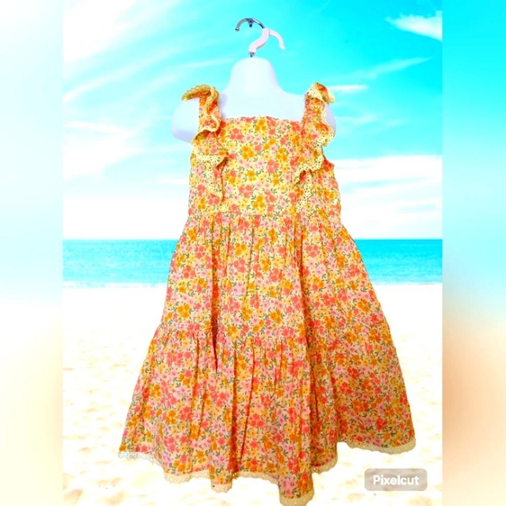Btween floral yelow Girl dress 6X. A-B01.